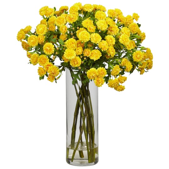 17&#x22; Golden Yellow Flower Arrangement in Glass Cylinder Vase
